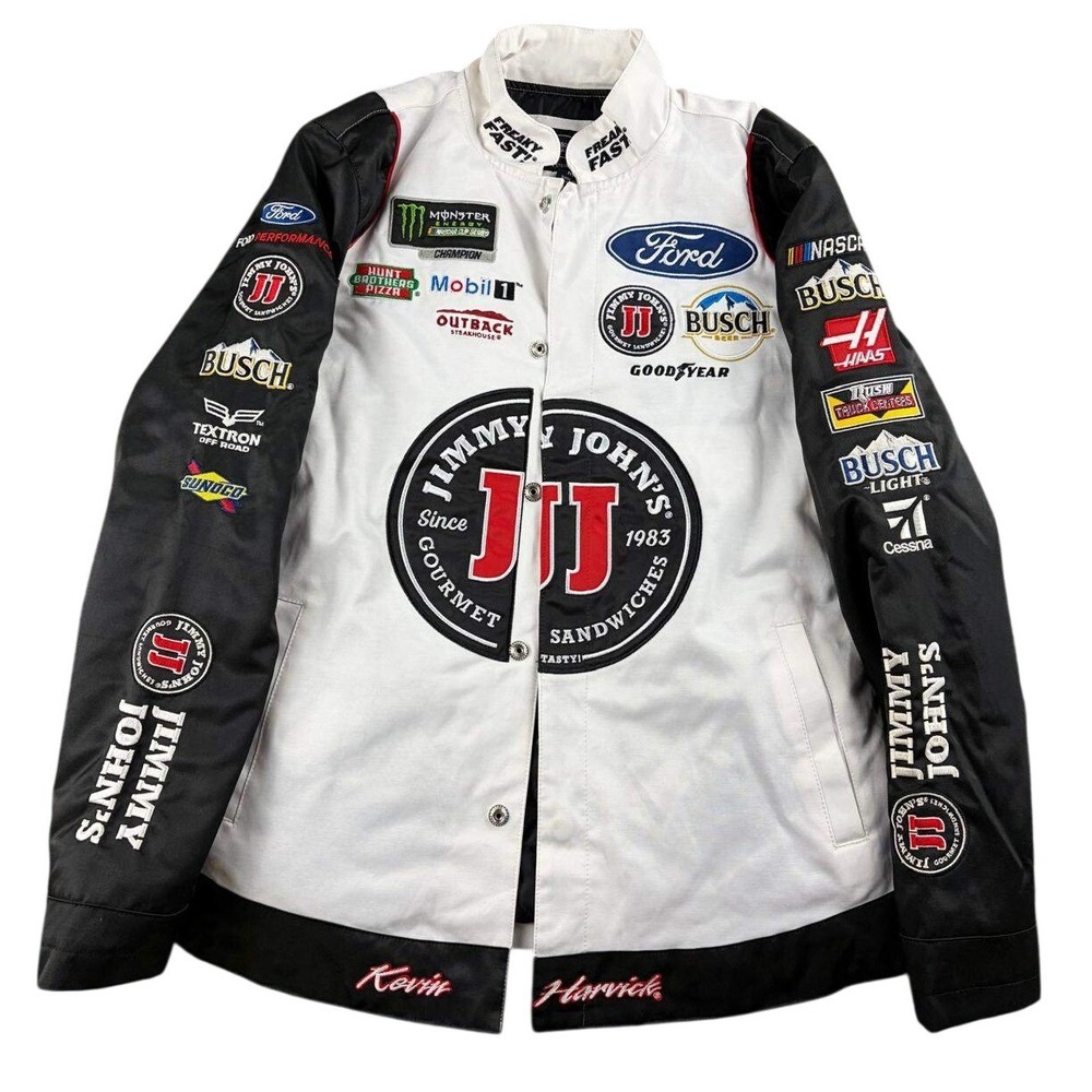NASCAR Stewart-Haas Racing Jacket Women M White Patches Kevin Harvick Jimmy John